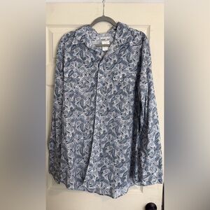 Wrangler Paisley Button-Up Shirt Jacket - Blue & White